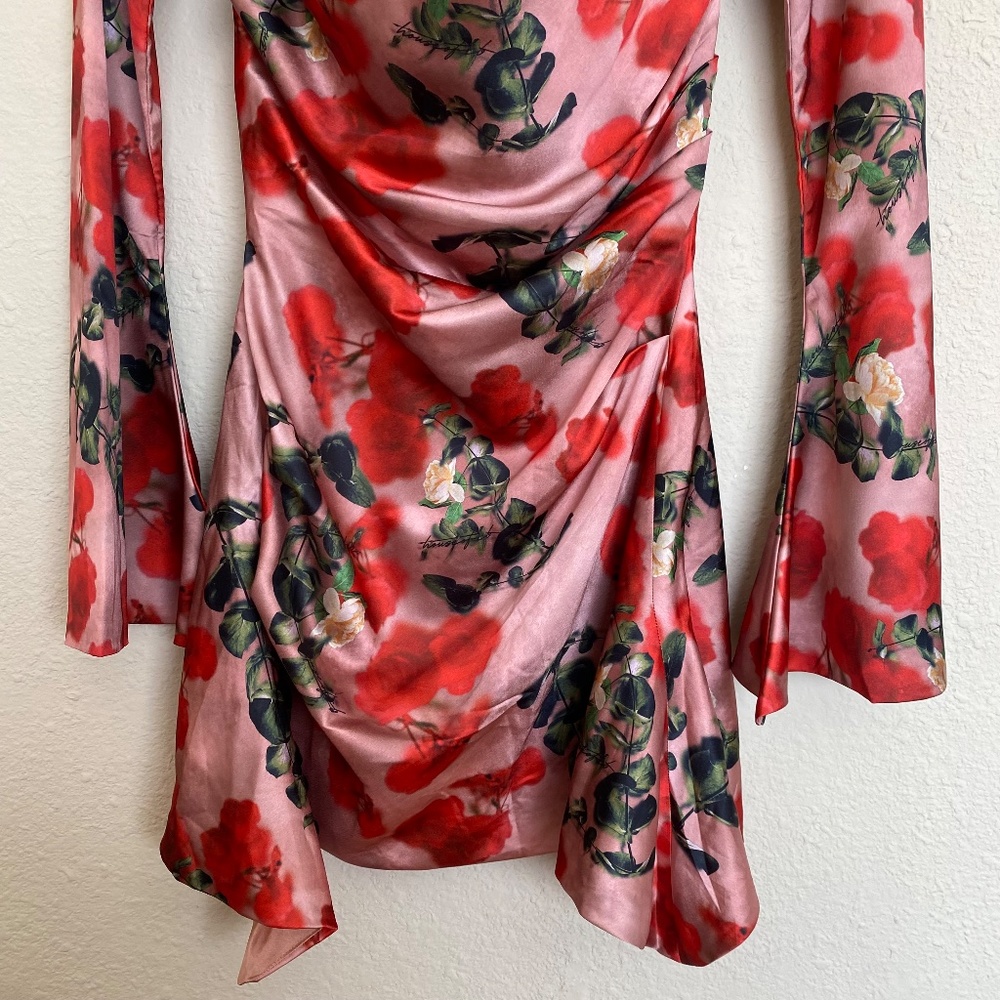 House of CB ‘Toira’ Satin Rose Print draped corset mini dress NWOT size L - Picture 13 of 15